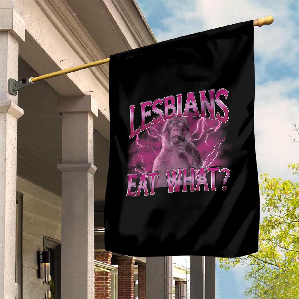 Funny Monkey Meme Lesbians Eat What Garden Flag LGBTQ Pride Gift
