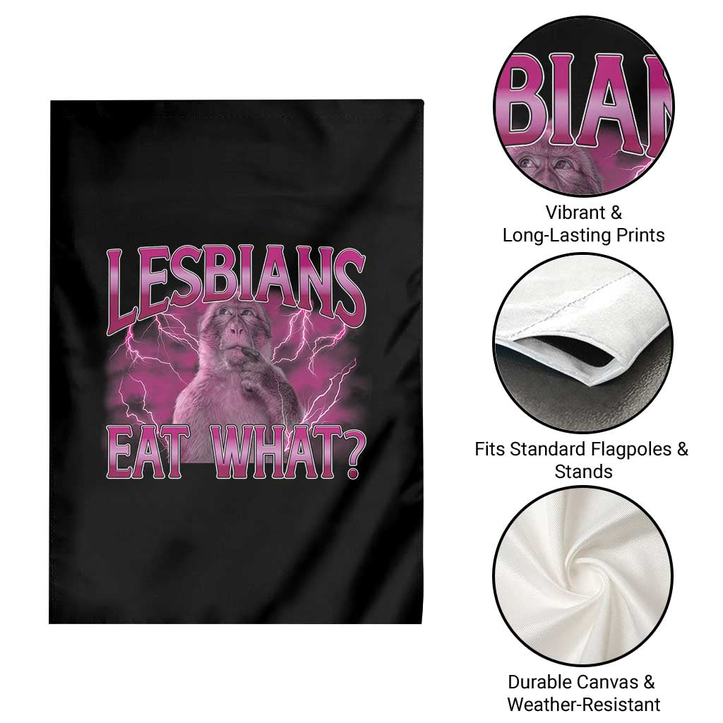 Funny Monkey Meme Lesbians Eat What Garden Flag LGBTQ Pride Gift