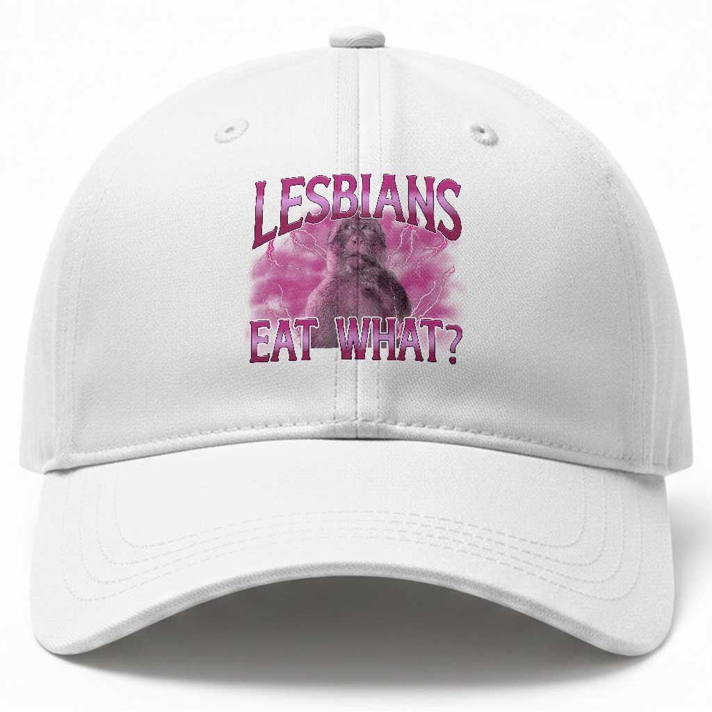 Funny Monkey Meme Lesbians Eat What Baseball Cap LGBTQ Pride Gift