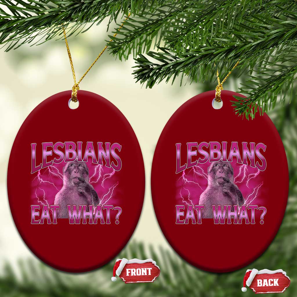 Funny Monkey Meme Lesbians Eat What Ceramic Ornament LGBTQ Pride Gift