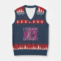 Funny Monkey Meme Lesbians Eat What V-Neck Knit Sweater Vest LGBTQ Pride Gift