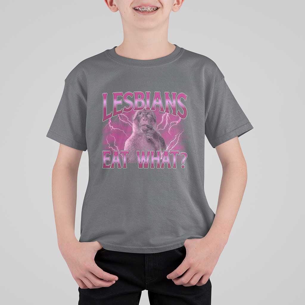 Funny Monkey Meme Lesbians Eat What T Shirt For Kid LGBTQ Pride Gift