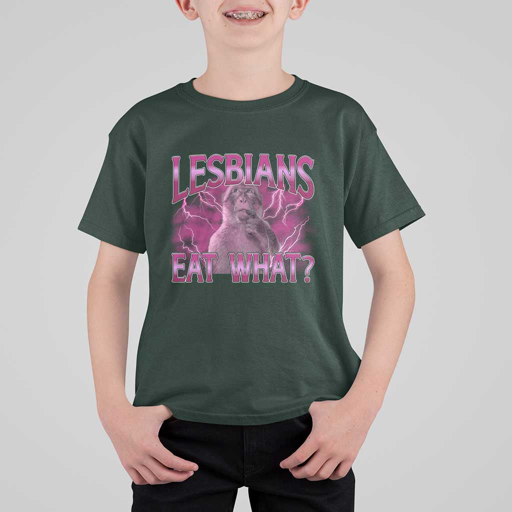 Funny Monkey Meme Lesbians Eat What T Shirt For Kid LGBTQ Pride Gift