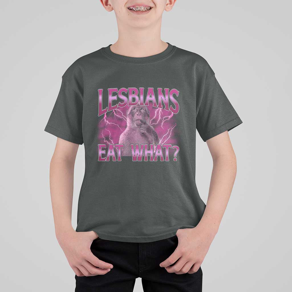 Funny Monkey Meme Lesbians Eat What T Shirt For Kid LGBTQ Pride Gift