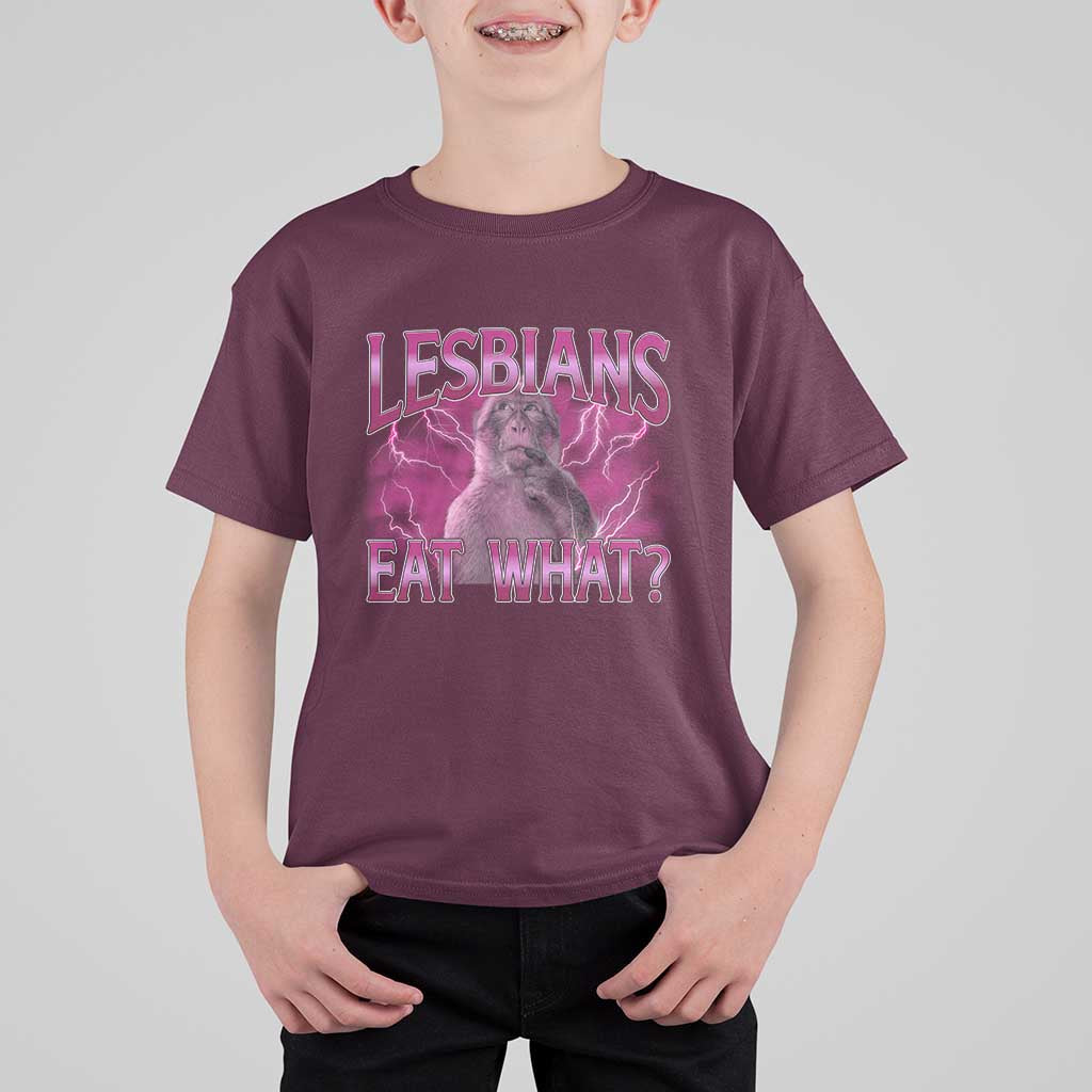 Funny Monkey Meme Lesbians Eat What T Shirt For Kid LGBTQ Pride Gift