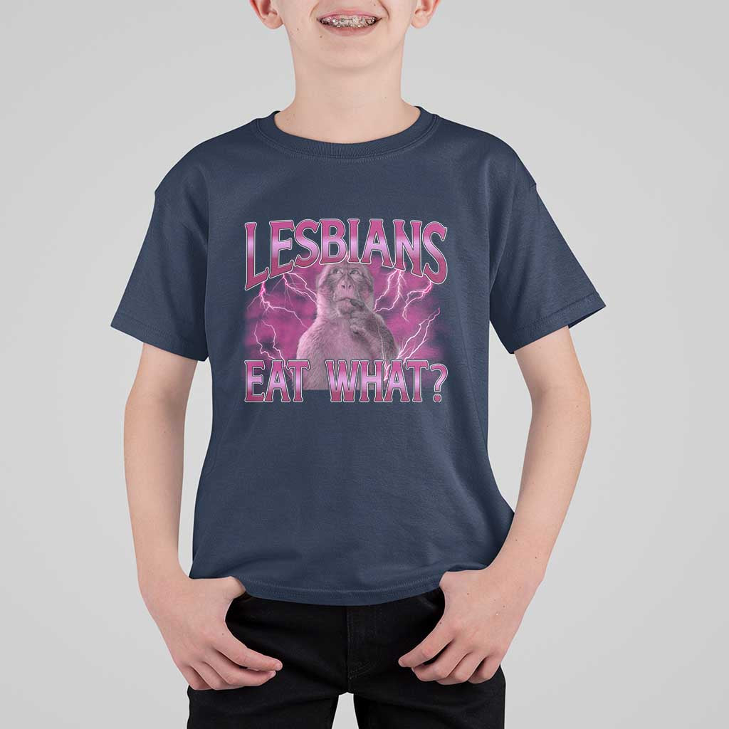 Funny Monkey Meme Lesbians Eat What T Shirt For Kid LGBTQ Pride Gift