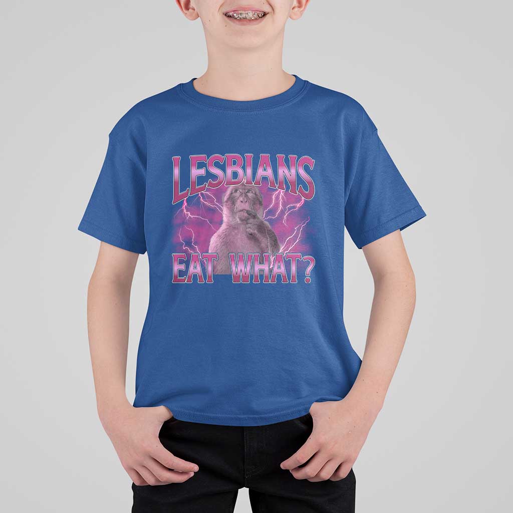 Funny Monkey Meme Lesbians Eat What T Shirt For Kid LGBTQ Pride Gift