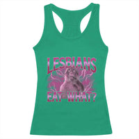 Funny Monkey Meme Lesbians Eat What Racerback Tank Top LGBTQ Pride Gift