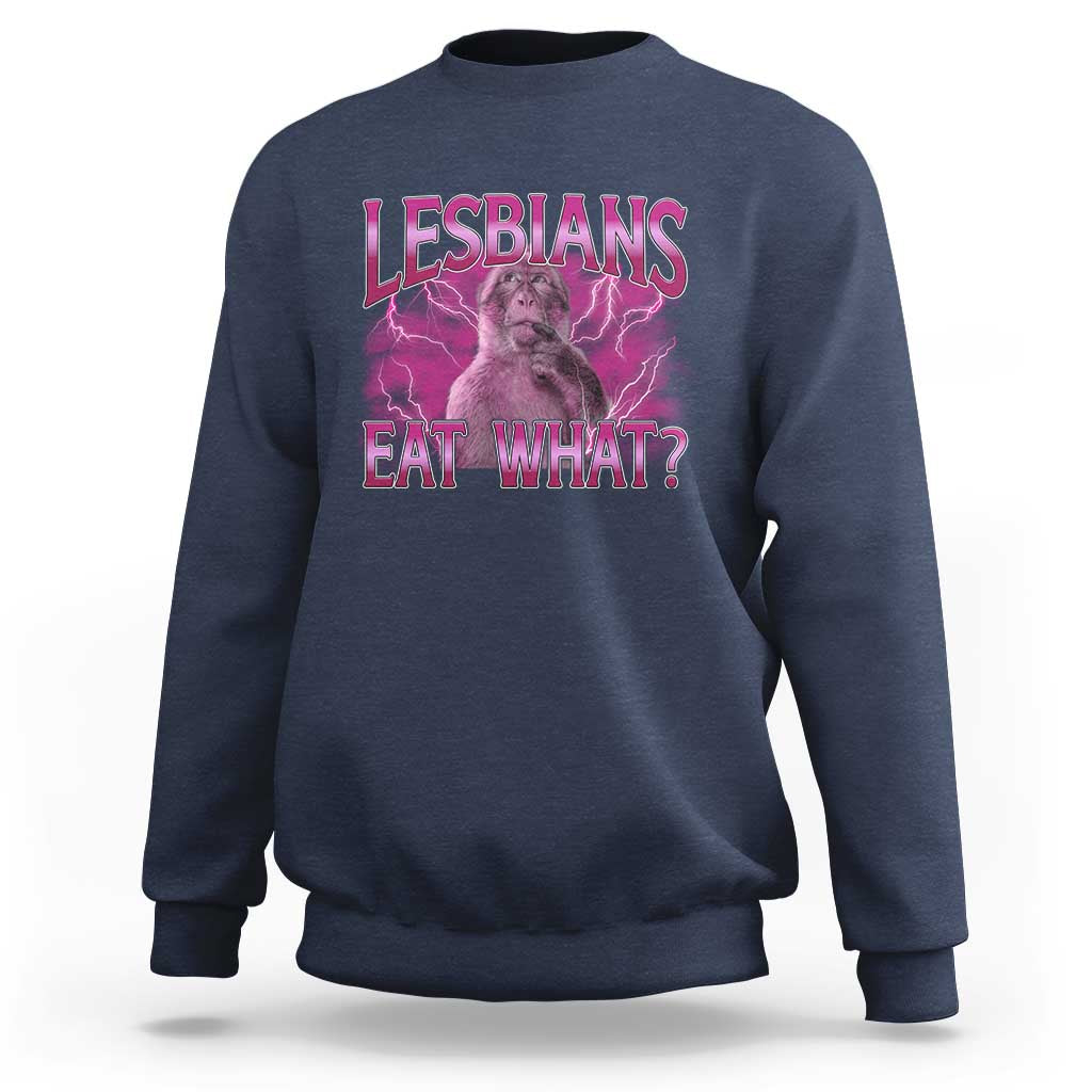 Funny Monkey Meme Lesbians Eat What Sweatshirt LGBTQ Pride Gift