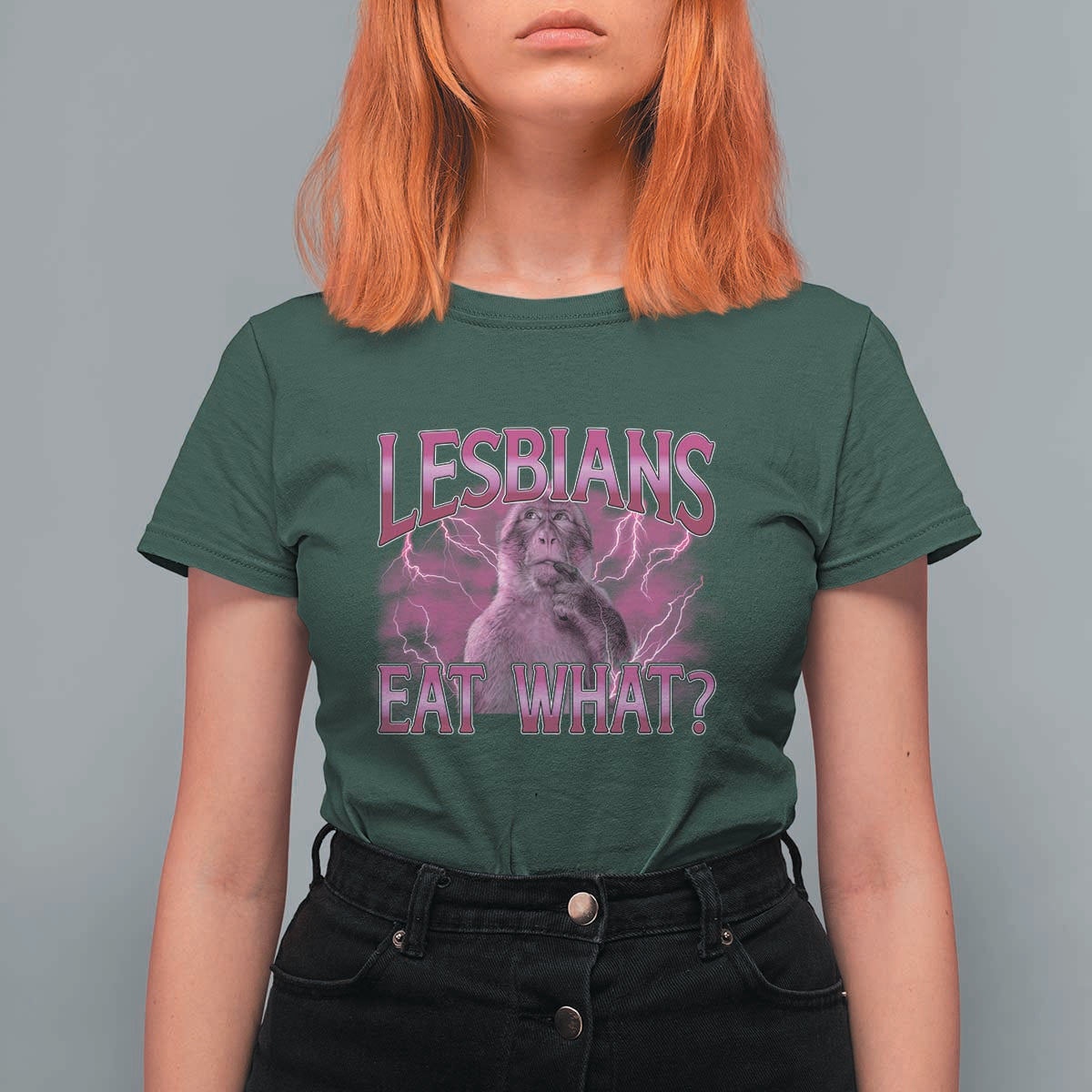 Funny Monkey Meme Lesbians Eat What T Shirt For Women LGBTQ Pride Gift