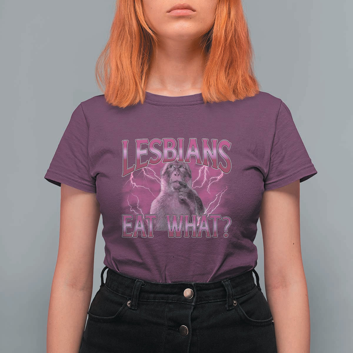 Funny Monkey Meme Lesbians Eat What T Shirt For Women LGBTQ Pride Gift