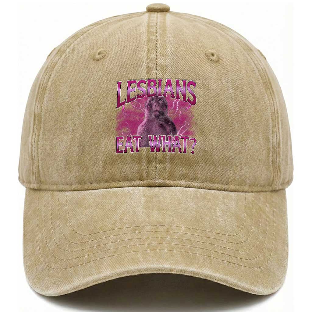 Funny Monkey Meme Lesbians Eat What Washed Cotton Baseball Cap LGBTQ Pride Gift