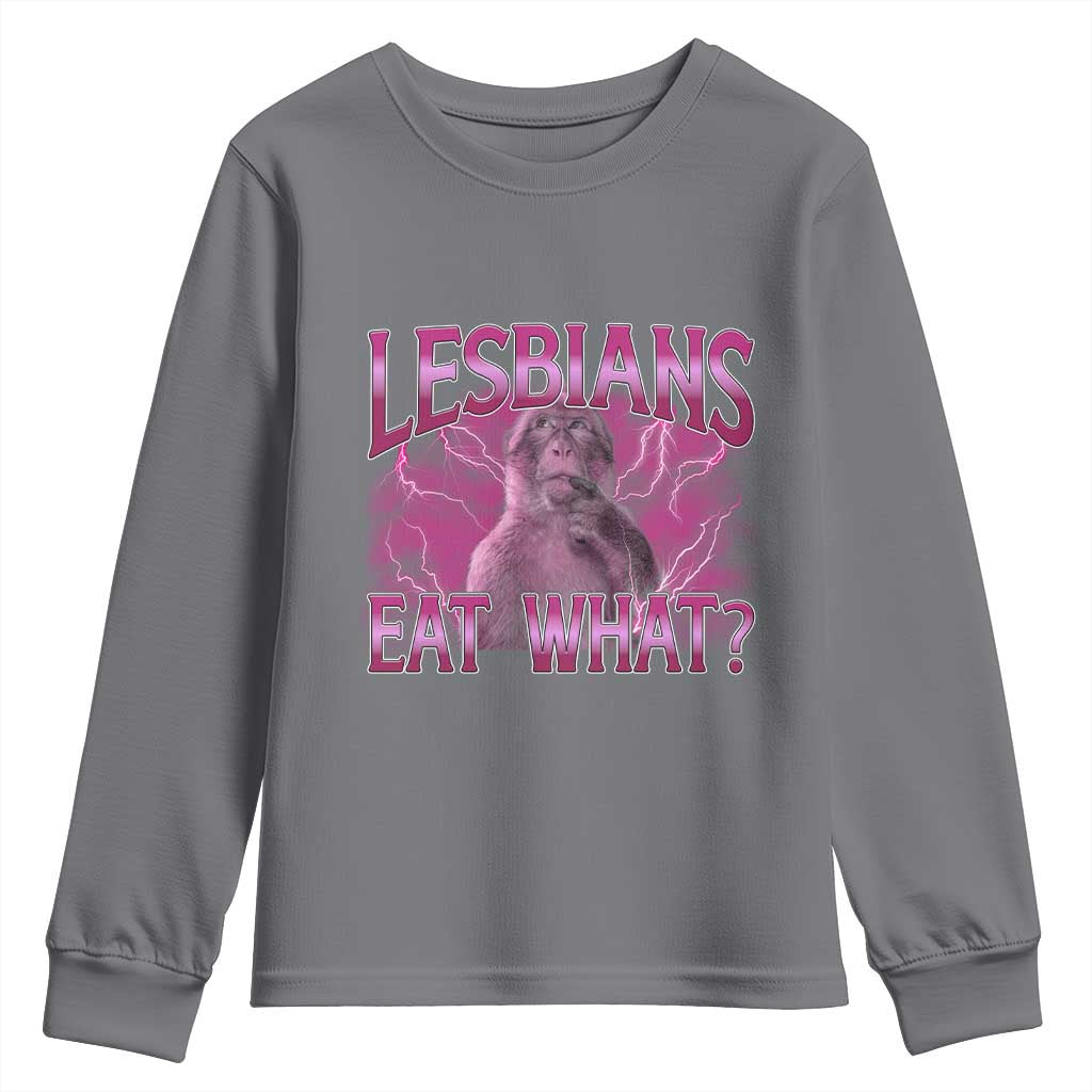 Funny Monkey Meme Lesbians Eat What Youth Sweatshirt LGBTQ Pride Gift