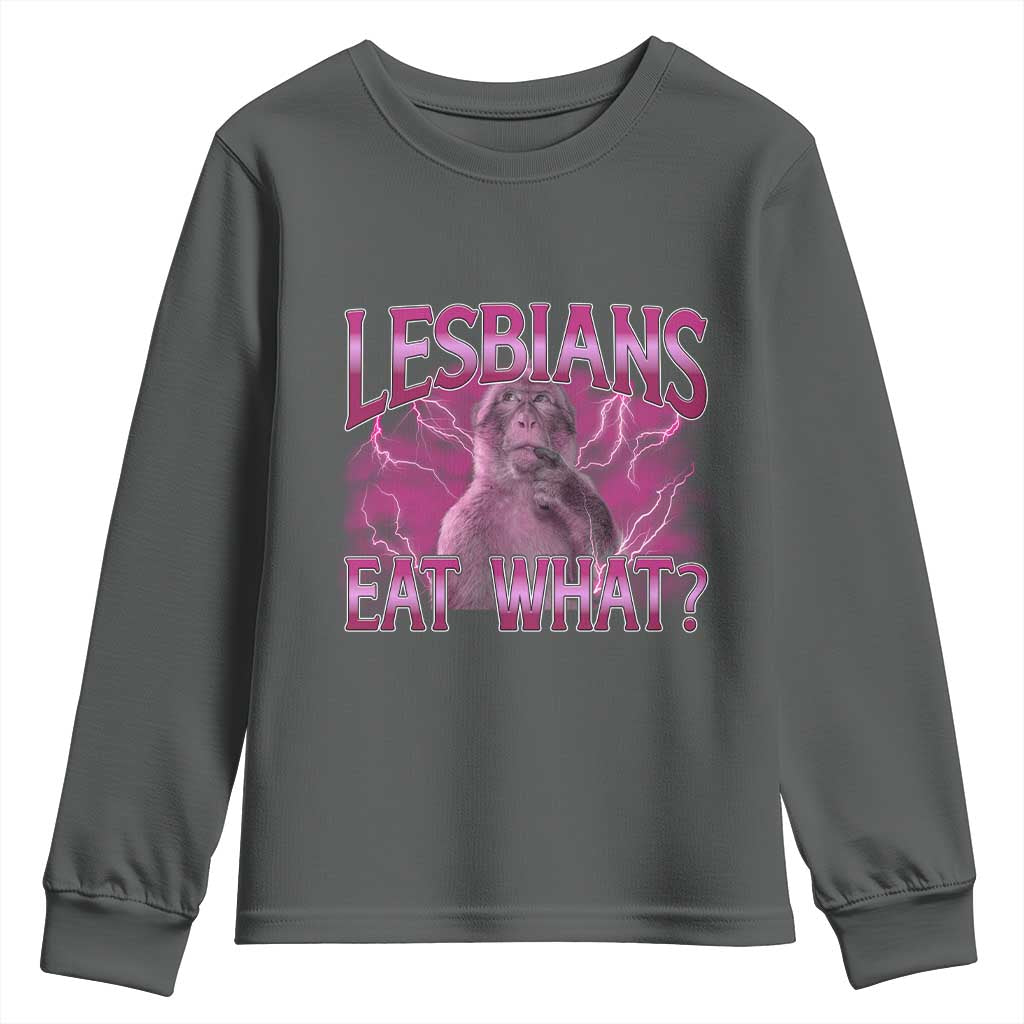 Funny Monkey Meme Lesbians Eat What Youth Sweatshirt LGBTQ Pride Gift