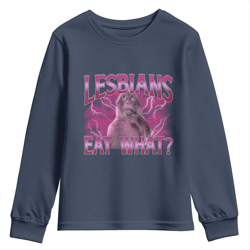 Funny Monkey Meme Lesbians Eat What Youth Sweatshirt LGBTQ Pride Gift