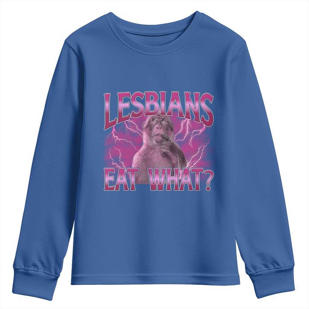 Funny Monkey Meme Lesbians Eat What Youth Sweatshirt LGBTQ Pride Gift