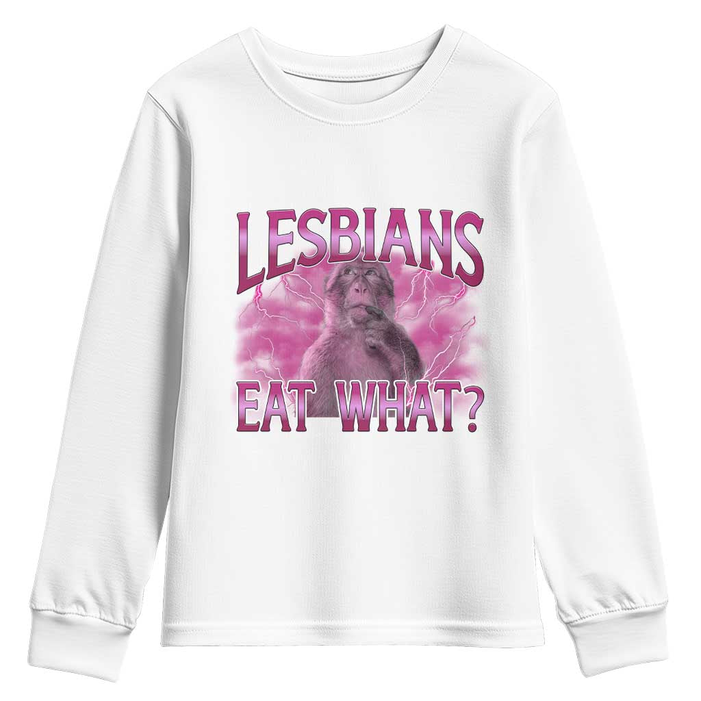 Funny Monkey Meme Lesbians Eat What Youth Sweatshirt LGBTQ Pride Gift