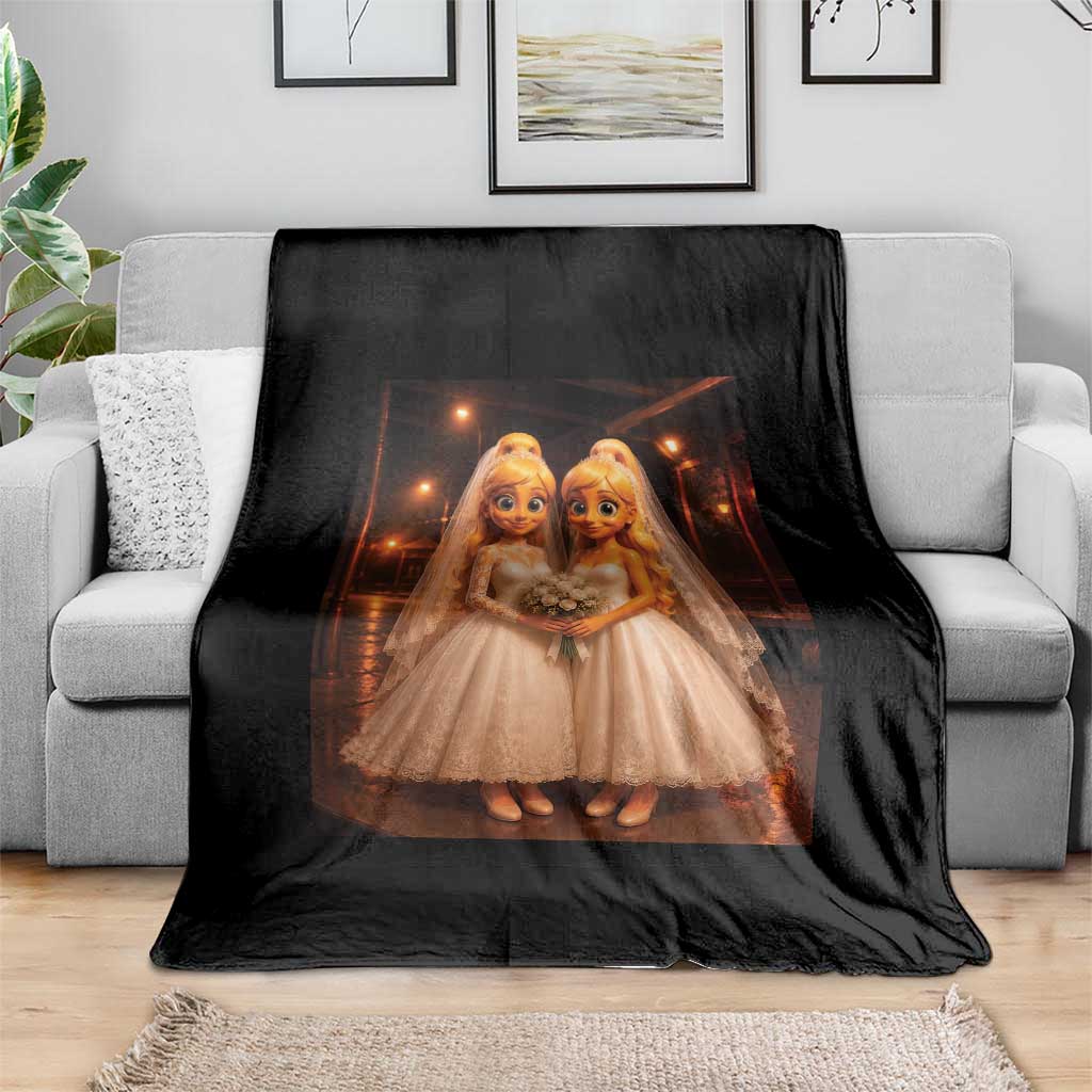 Funny Lesbian Pride Tung Tung Sahur Engagement Gift Throw Blanket