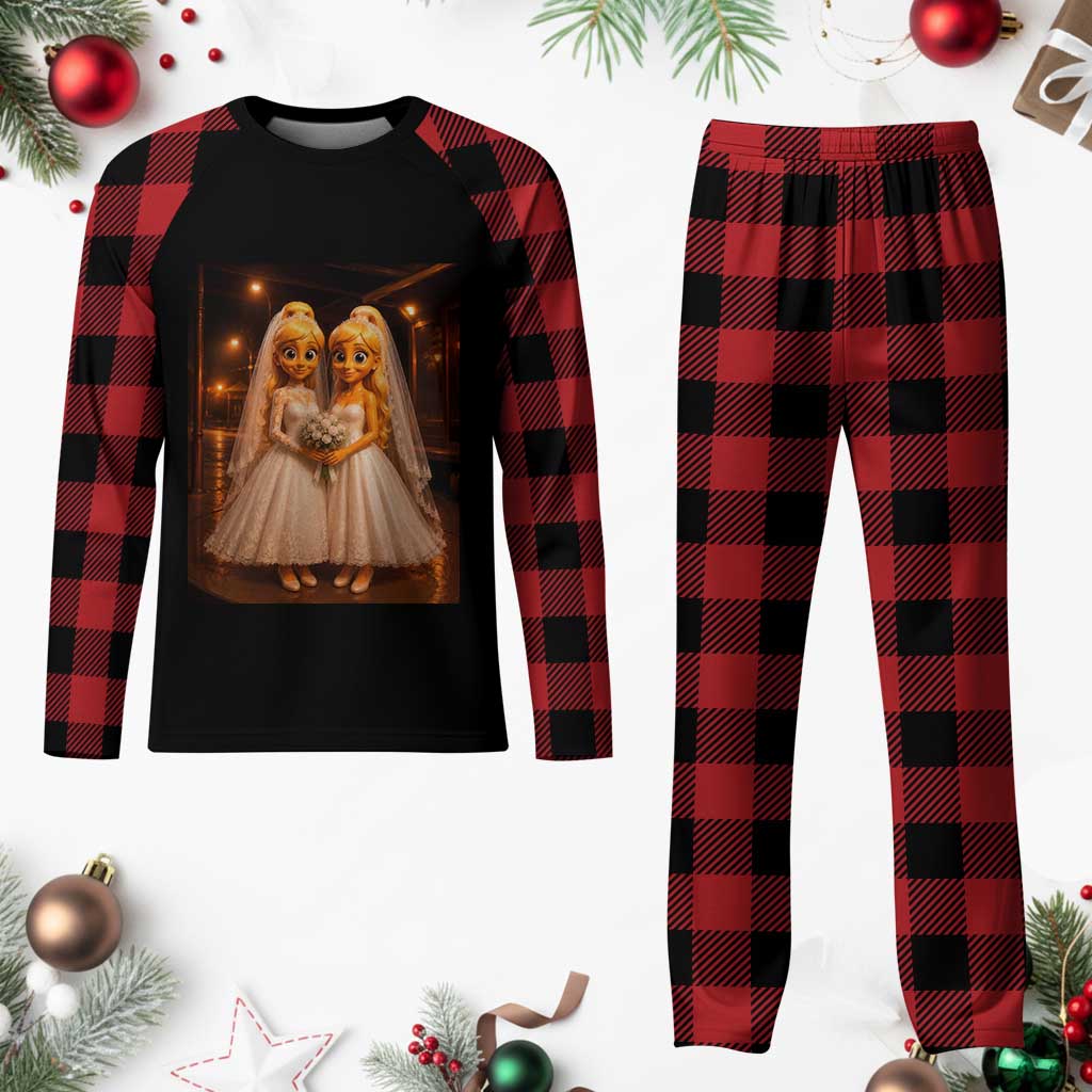 Funny Lesbian Pride Tung Tung Sahur Engagement Gift Plaid Pajama Set