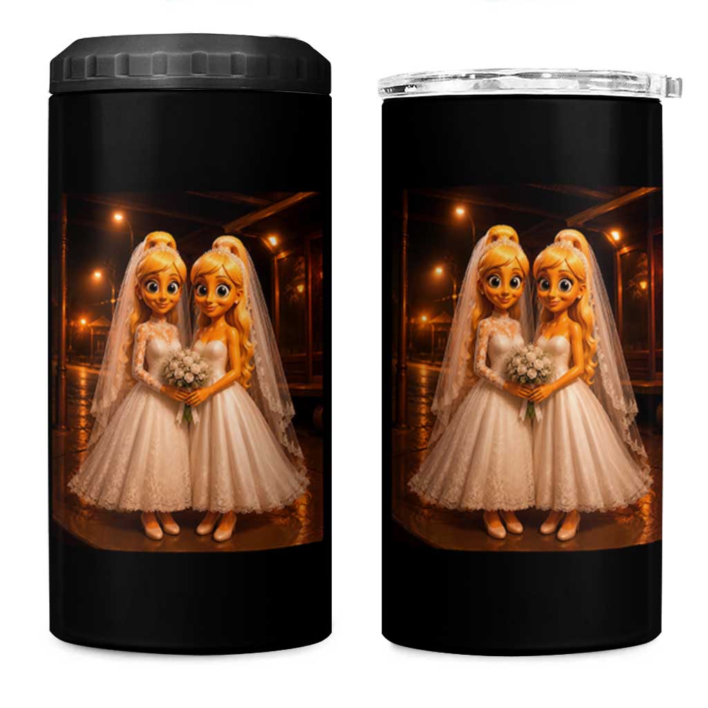Funny Lesbian Pride Tung Tung Sahur Engagement Gift 4 in 1 Can Cooler Tumbler
