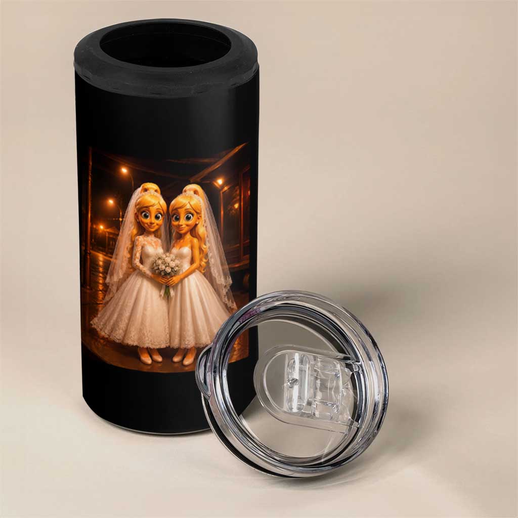 Funny Lesbian Pride Tung Tung Sahur Engagement Gift 4 in 1 Can Cooler Tumbler