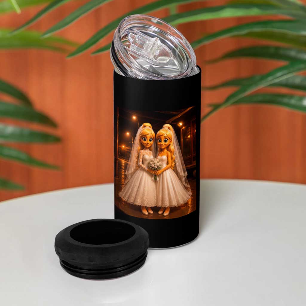 Funny Lesbian Pride Tung Tung Sahur Engagement Gift 4 in 1 Can Cooler Tumbler