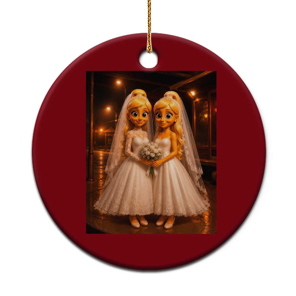Funny Lesbian Pride Tung Tung Sahur Engagement Gift Ceramic Ornament