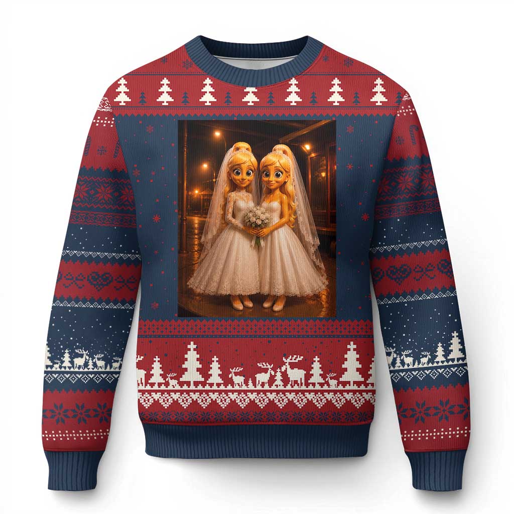 Funny Lesbian Pride Tung Tung Sahur Engagement Gift Ugly Christmas Sweater