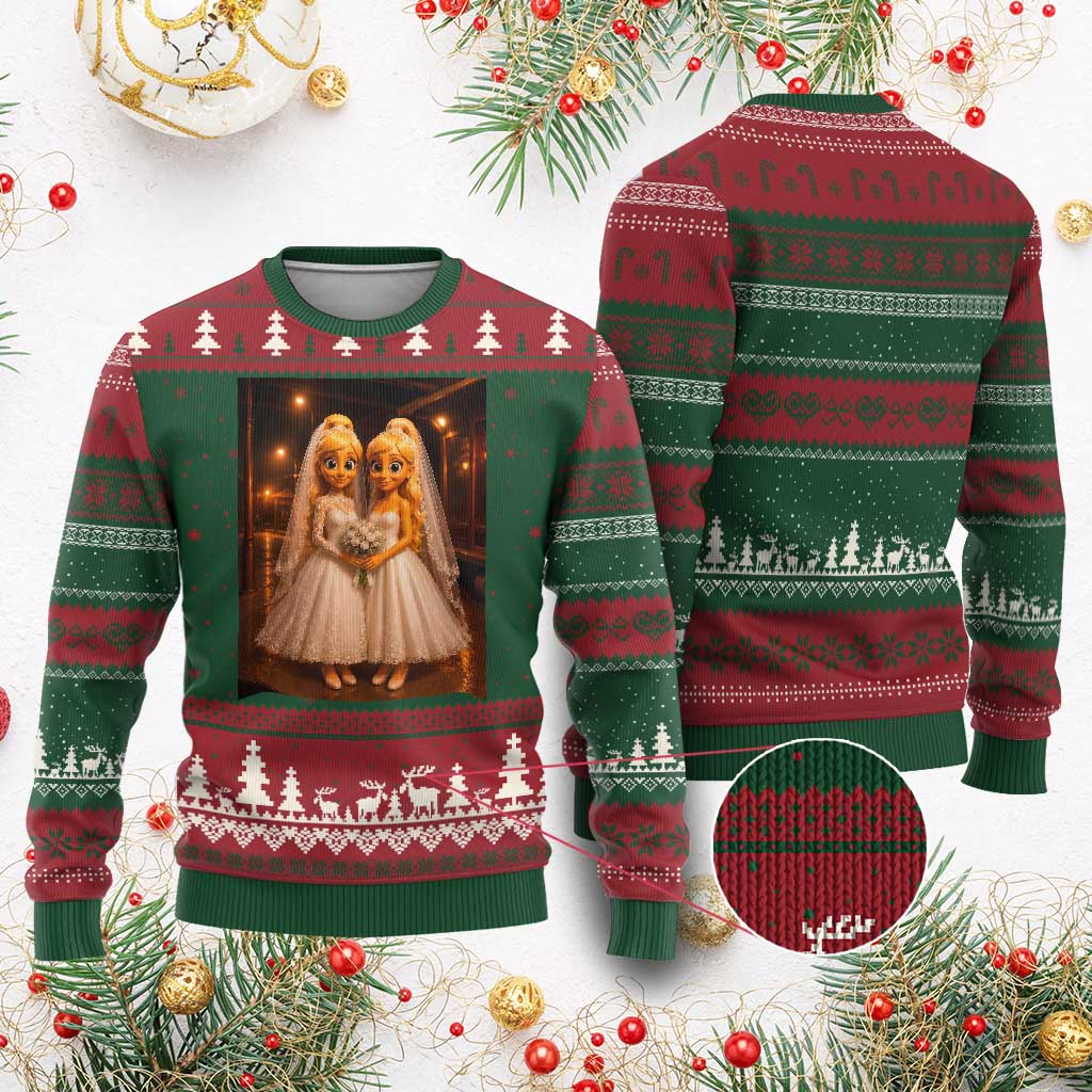 Funny Lesbian Pride Tung Tung Sahur Engagement Gift Ugly Christmas Sweater