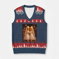 Funny Lesbian Pride Tung Tung Sahur Engagement Gift V-Neck Knit Sweater Vest