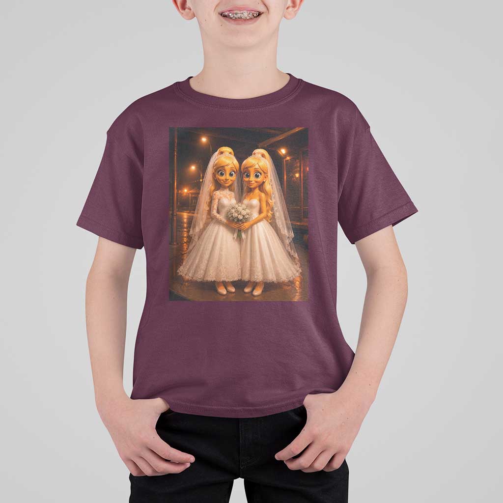 Funny Lesbian Pride Tung Tung Sahur Engagement Gift T Shirt For Kid