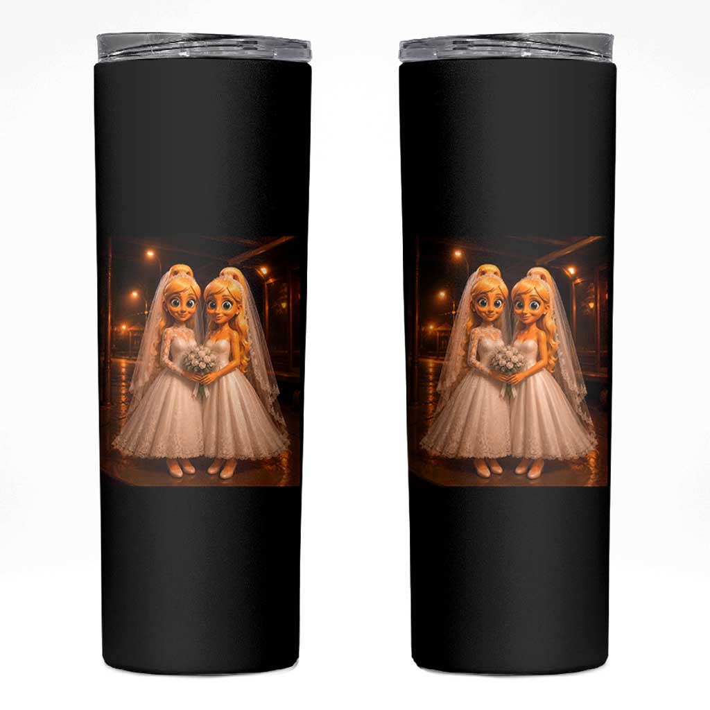 Funny Lesbian Pride Tung Tung Sahur Engagement Gift Skinny Tumbler