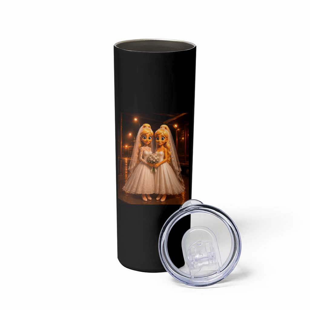 Funny Lesbian Pride Tung Tung Sahur Engagement Gift Skinny Tumbler