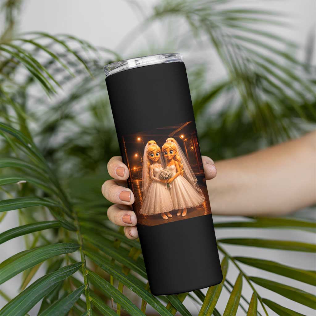 Funny Lesbian Pride Tung Tung Sahur Engagement Gift Skinny Tumbler