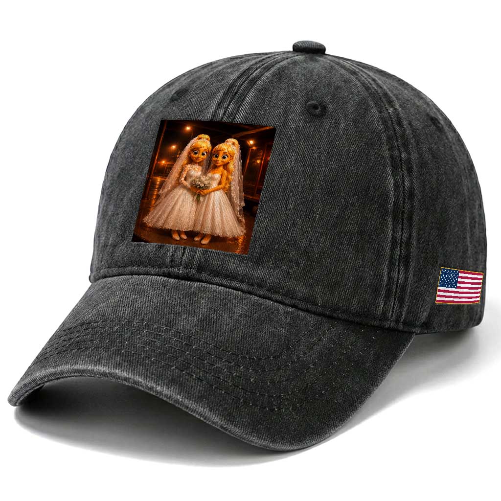 Funny Lesbian Pride Tung Tung Sahur Engagement Gift Washed Cotton Baseball Cap