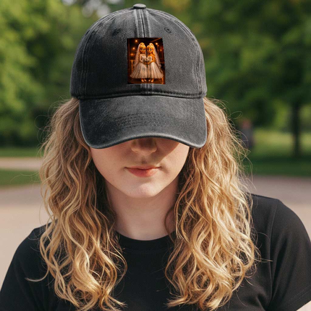 Funny Lesbian Pride Tung Tung Sahur Engagement Gift Washed Cotton Baseball Cap