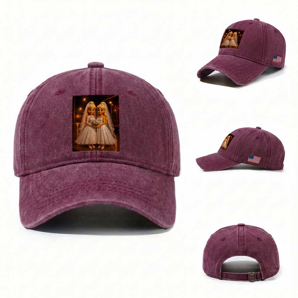 Funny Lesbian Pride Tung Tung Sahur Engagement Gift Washed Cotton Baseball Cap