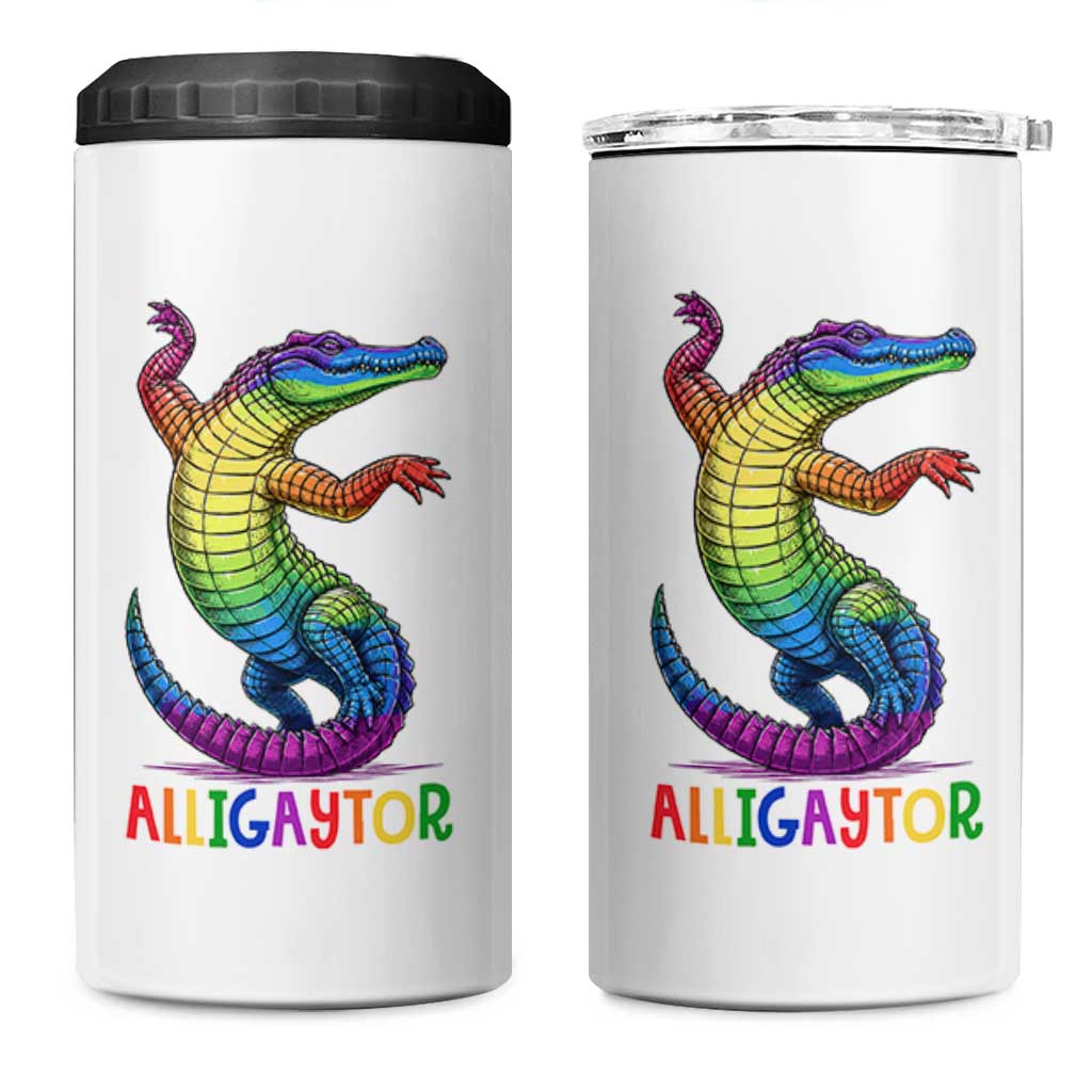Alligaytor LGBTQ Pride Graphic 4 in 1 Can Cooler Tumbler Queer Reptile Lovers