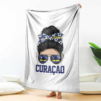 Curacao Soccer Messy Bun Girl Throw Blanket Proud Curacaoan Heritage Gift