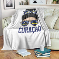 Curacao Soccer Messy Bun Girl Throw Blanket Proud Curacaoan Heritage Gift
