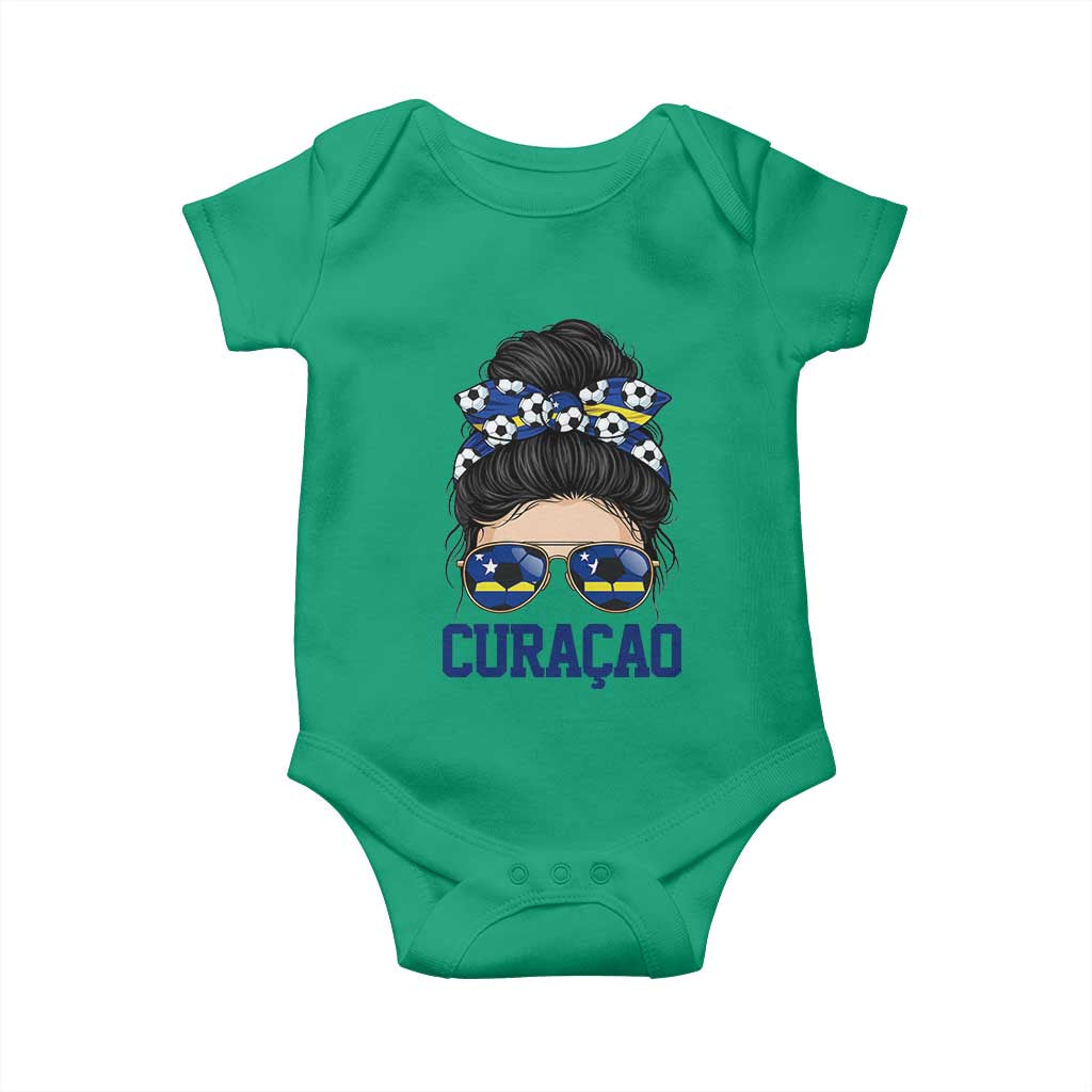 Curacao Soccer Messy Bun Girl Baby Onesie Proud Curacaoan Heritage Gift