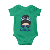 Curacao Soccer Messy Bun Girl Baby Onesie Proud Curacaoan Heritage Gift