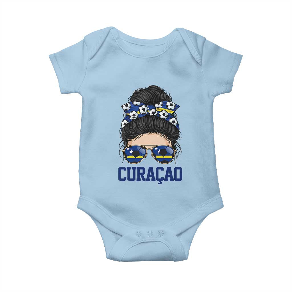 Curacao Soccer Messy Bun Girl Baby Onesie Proud Curacaoan Heritage Gift