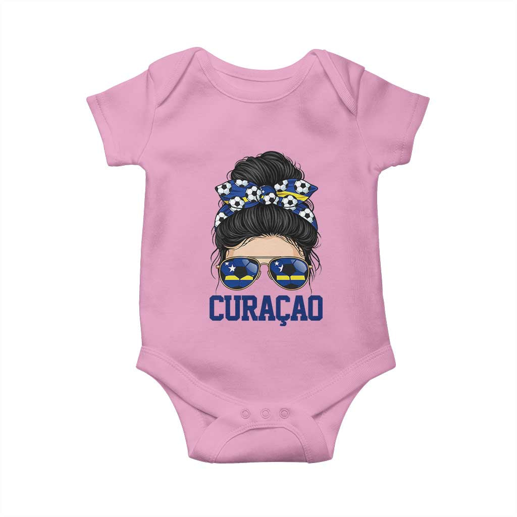 Curacao Soccer Messy Bun Girl Baby Onesie Proud Curacaoan Heritage Gift