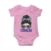 Curacao Soccer Messy Bun Girl Baby Onesie Proud Curacaoan Heritage Gift