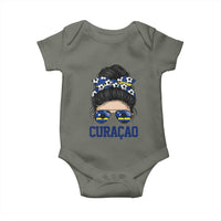 Curacao Soccer Messy Bun Girl Baby Onesie Proud Curacaoan Heritage Gift
