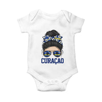 Curacao Soccer Messy Bun Girl Baby Onesie Proud Curacaoan Heritage Gift
