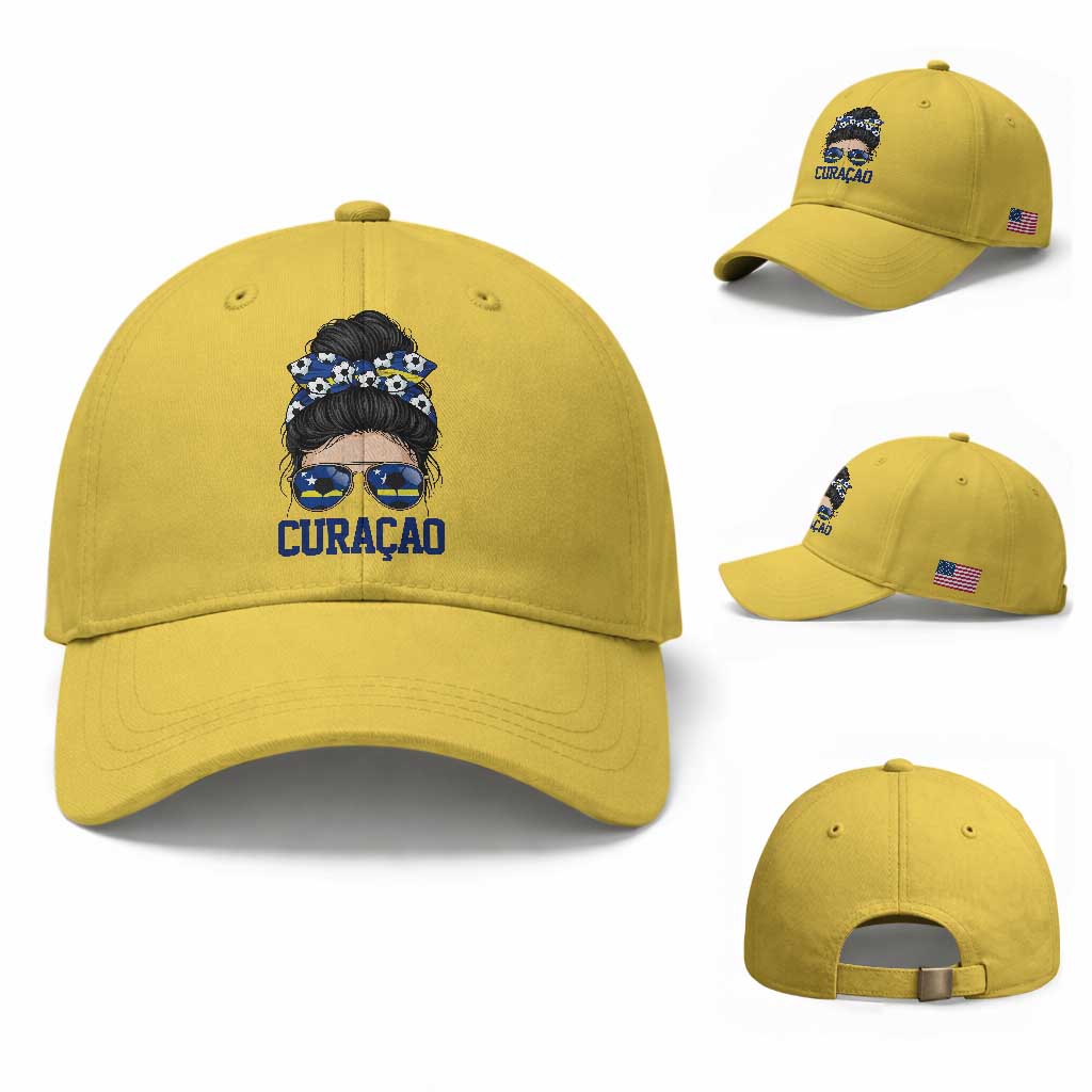 Curacao Soccer Messy Bun Girl Baseball Cap Proud Curacaoan Heritage Gift