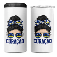 Curacao Soccer Messy Bun Girl 4 in 1 Can Cooler Tumbler Proud Curacaoan Heritage Gift