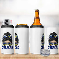 Curacao Soccer Messy Bun Girl 4 in 1 Can Cooler Tumbler Proud Curacaoan Heritage Gift